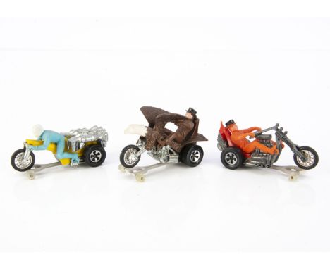HotWheels Mattel Rrrumblers Motorcycles, Bold Eagle, Roamin Candle, Torque Chop, all with track guides, F-G, Roamin Candle fr