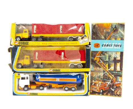 Corgi Major Toys, 1106 Mack Container Truck &amp; Trailer (2), 1160 Gulf Petrol Tanker with Ford Tilt Cab, 1127 Simon Snorkel