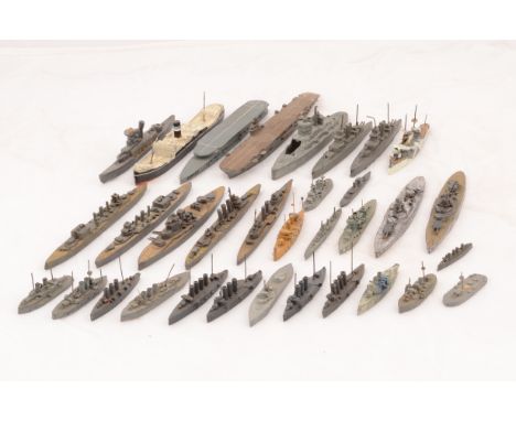 Collection of approx 1:1200 scale metal and wood circa WWI and WWII Naval Waterline models, metal including  TM (Tremo Models