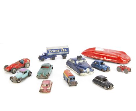 Tinplate Toy Cars &amp; Commercials, including Mini Models Goldie Gardner MG EX-135 Record Car, Mettoy MT3320 Police Car, IXL