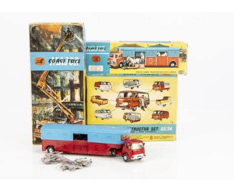 Corgi Toys, 1127 Simon Snorkel Fire Engine, 1130 Chipperfield's Circus Horse Transporter with six horses, complete GS/24 Corg