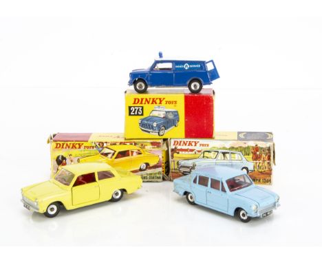 Dinky Toys 133 Ford Cortina, pale lime body, red interior, spun hubs, 162 Triumph 1300, light blue body, red interior, spun h