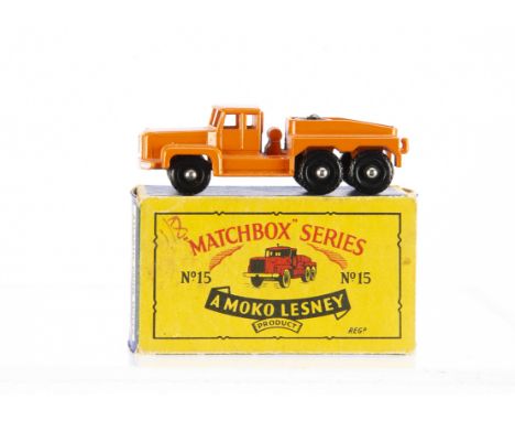 A Matchbox Lesney 1-75 Series 15b Rotinoff Super Atlantic Tractor, orange body, black base, BPW, in original type B5 box, E, 