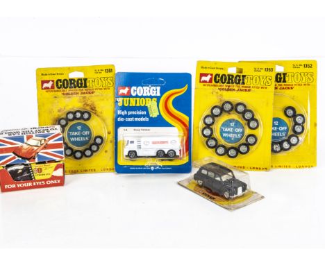 Corgi Toys Golden Jacks Take-Off Wheels, 1353, 1352, 1362, twelve in each pack, with Corgi Juniors 56198 James Bond 007 'For 