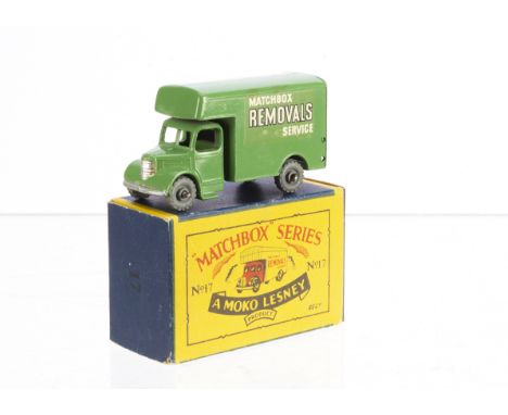 A Matchbox Lesney 1-75 Series 17b Bedford Removals Van, light green body, silver trim, MW, in original type B2 box, E, box G 