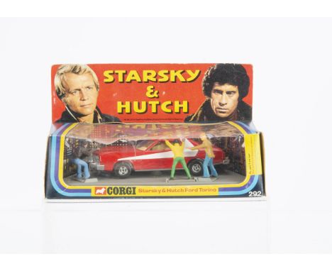 A Corgi Toys 292 Starsky &amp; Hutch Ford Torino, red/white body, figures of Starsky, Hutch and a suspect, in original window