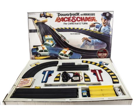 Matchbox Powertrack PT-6000 Race &amp; Chase Slot Racing Set, appears complete in original box with instructions and two addi