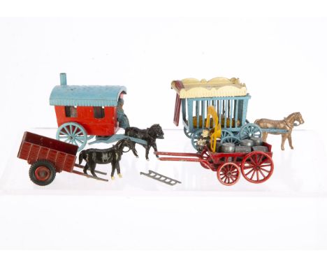 Eebee  Salco horse drawn vehicles comprising Circus cage, 2 X Brewer's Dray, 1 is complete but back gate is not original, oth