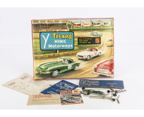 Tri-ang Minic M.1525 Economy Racing Set, complete in original box with Aston Martin DB4 GT, Porsche Carrera GT, operating ins