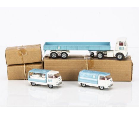 Corgi Toys Promotional CO-OP Set, issued 1970-71, comprising 1151 Scammel Truck, 462 Commer Van, 466 Commer Milk Float, all w