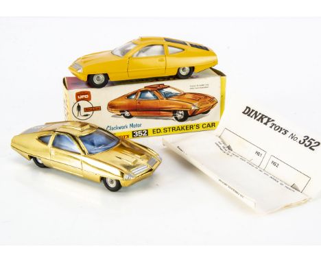 Dinky Toys 352 UFO Ed Straker's Car, gold plated body, blue interior, silver engine cover, in original box with instructions,