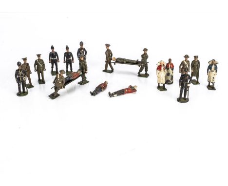 A lot of Britains Royal Army Medical Corps figures comprising pre (2) and post (8) WW2 version nurses, doctors (4), medical o
