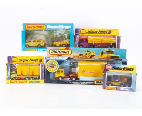 1970s-80s Matchbox SuperKings, K-6 Motorcycle Transporter, K-13 D.A.F Building Transporter, K-10 Pipe Truck, K-135 Mercedes-B