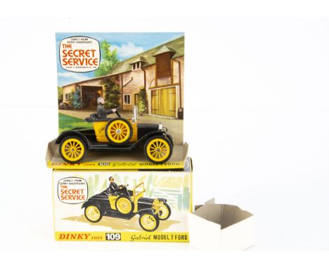 A Dinky Toys 109 Gabriel Model T Ford, from Gerry Anderson's The Secret Service, yellow/black body, Father Unwin figure, in o