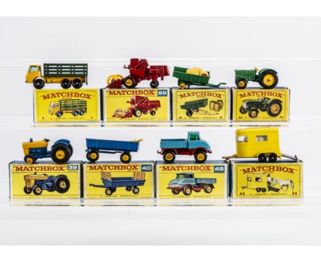 Matchbox Lesney 1-75 Series Farm Models, 4d Dodge Stake Truck, 65c Claas Combine Harvester, 51b Tipping Trailer, 39c Ford Tra