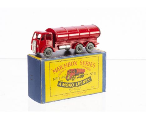 A Matchbox Lesney 1-75 Series 11b ERF Road Tanker, red body, silver trim, rear 'Esso' decal, MW, in original type B2 box, VG-