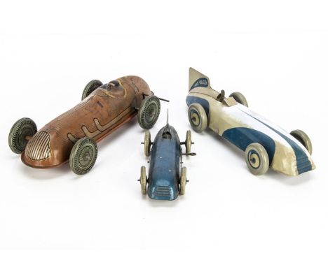 Burnett, Chad Valley & Mettoy Tinplate Clockwork Racing Cars, Burnett No.14/6 Racing Car, metallic blue body, fixed key mecha
