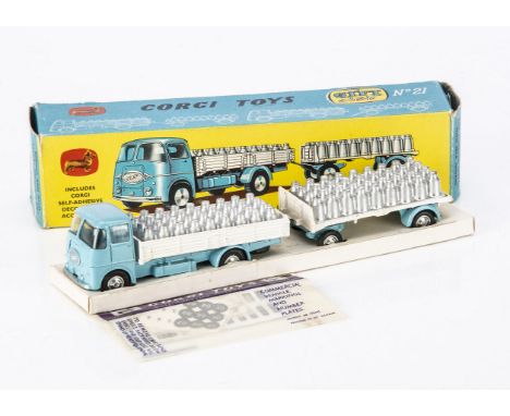 A Corgi Toys Gift Set 21 ERF Dropside Lorry &amp; Trailer With Milk Churns, comprising 456 ERF 44G Dropside Lorry, 101 Platfo