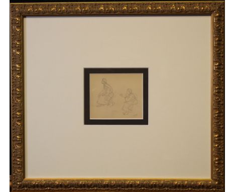 European School, Initialed Figural Pencil Sketch. Initialed lower right. Provenance: Private Florida collection. Pencil/Paper