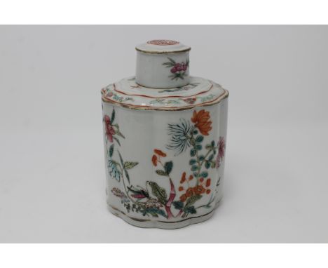 Chinese, Porcelain Famille Rose Tea Caddy. Height: 5.5 inches.