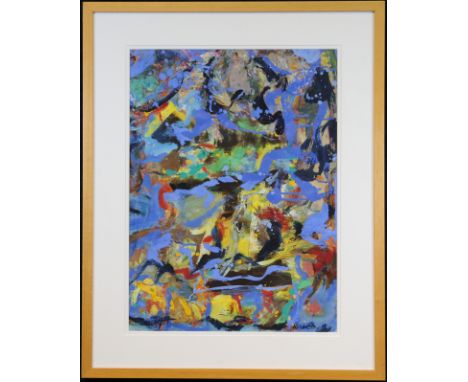 Thomas Koether (New York, FL / Europe, Australia) Abstract Painting. Sight size: 21 x 15.5 inches. Oil on paper. Signed lower