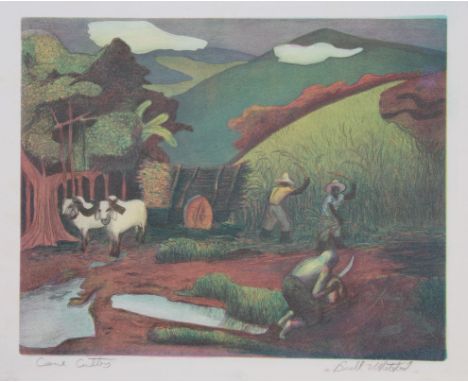 Buell Whitehead (Florida, 1919 - 1993) "Cane Cutters" Lithograph. Pencil Signed and titled in lower margin.Image size: 9.75 x