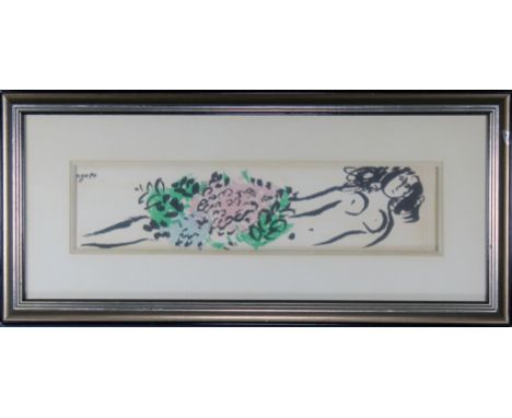After Marc Chagall (New York / France, Russian Federation, 1887 - 1985) Reclining nude lithograph. Signed in plate upper left