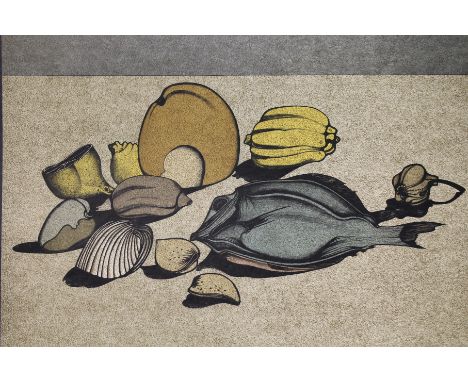 Mihail Chemiakin (New York, Russia born 1943) "Nature Morte w/ Fish" Color Lithograph on Japan paper. Numbered (57/78) lower 