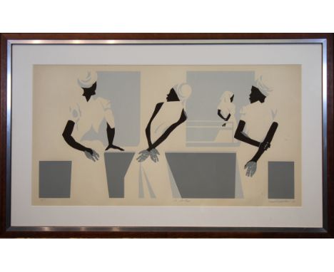 Harlem-Renaissance artist Ernest Crichlow (New York, 1914 - 2005) "The Sisters" A/P Lithograph. Pencil signed, titled and dat