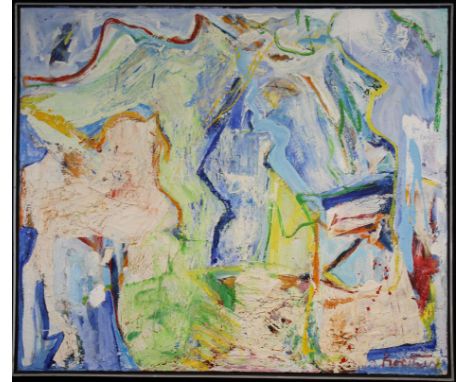 Thomas Koether (New York, FL / Europe, Australia) Abstract Painting. Sight size: 36 x 42 inches. Signed lower right. Oil on c