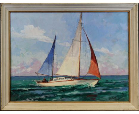 Frank Beatty (1899 - 1984) nautical painting. Signed and dated '77 lower right. Oil on board. He was a member of the Artists 