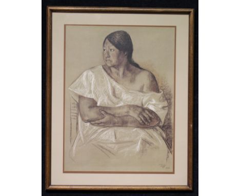 Francisco Zuniga (Mexico, 1912 - 1998) Color Lithograph. Bio verso. Sight Size: 25 x 18.5 in. Overall Size: 31.5 x 25.5 in. F