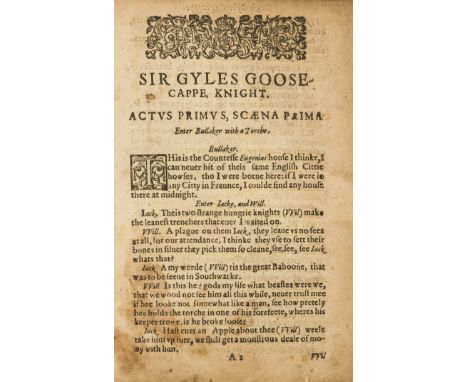 [Chapman (George, atrrib.)] Sir Gyles Goosec [appe] Knight. A Comedie presented by the Chil: of the Chappell, first edition, 