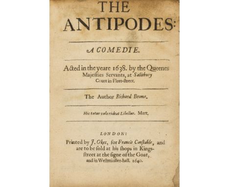 Brome (Richard) The Antipodes: a Comedie, first edition, variant issue with the verses on A4 recto signed 'R.C.', occasional 