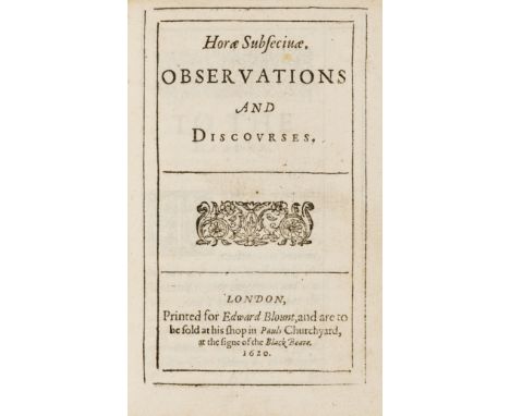 Hobbes (Thomas).- Cavendish (William, Earl of Devonshire) Horae subseciuae. Observations and Discourses, first edition, title