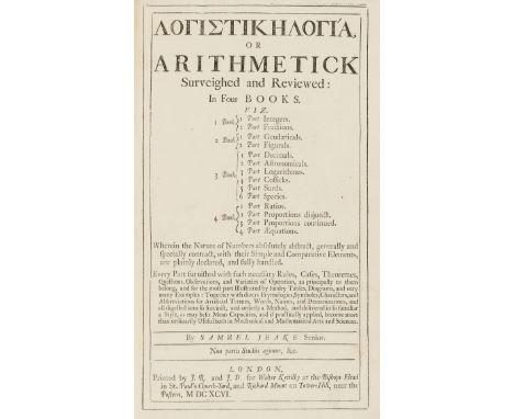 Jeake (Samuel) Logistikhlogia, or Arithmetick surveighed and reviewed, title within double-ruled woodcut border, woodcut diag