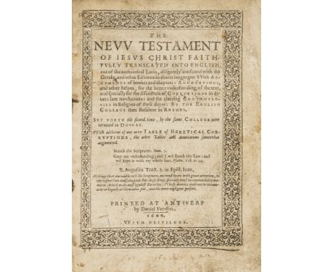 Bible, English.- The New Testament of Jesus Christ Faithfully Translated into English, title within decorative woodcut border