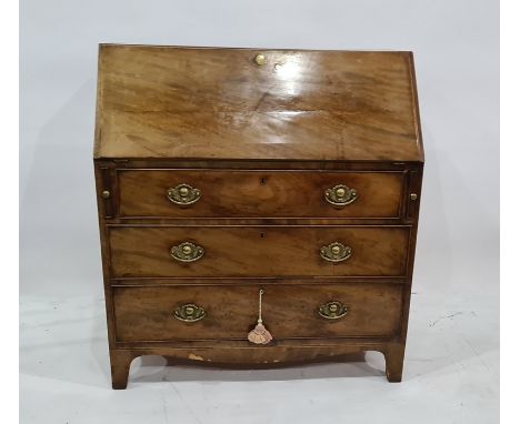 19th century mahogany bureau of three graduated drawers, bracket feet, 99cm x 109cm