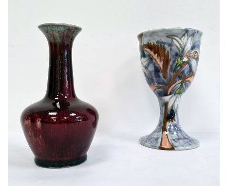 Cobridge glazed stoneware goblet painted with flowering branch, on a lilac ground, initialled indistinctly and dated '99 to b