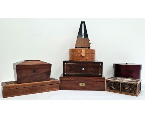 19th century mahogany sarcophagus-shaped tea caddy and various further boxes (7) 