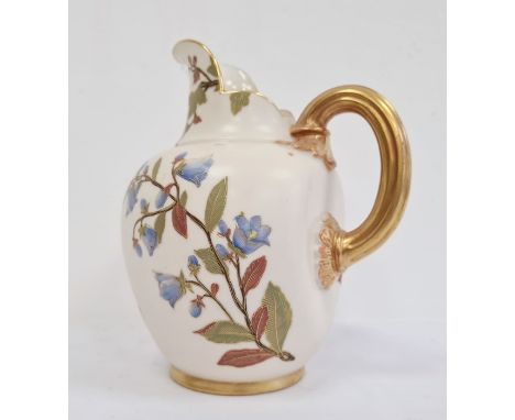 Royal Worcester ivory ground jug, printed puce marks, shape number 1094, date code for 1888, painted and gilt with loose flow