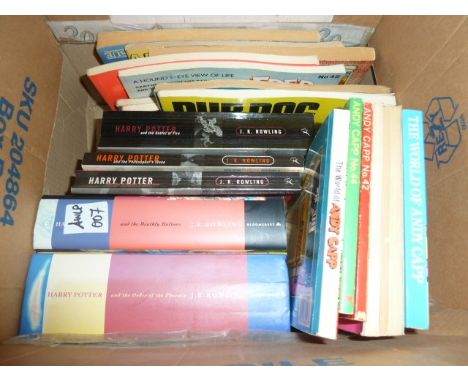 Various cartoon books and annuals including the Gambolls, Fred Bassett, Andy Capp, J K Rowling, etc (1 box) 