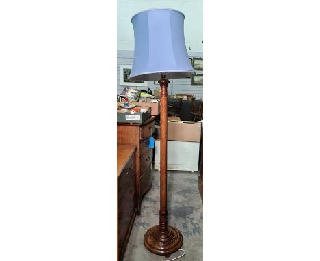 Mahogany standard lamp with blue shade 