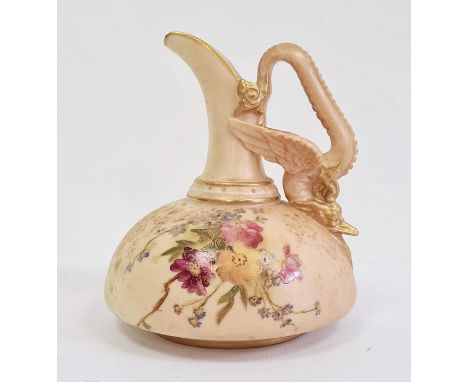 Royal Worcester blush ivory ground small ewer, printed puce marks, early 20th century, shape number 1048, with mythical beast