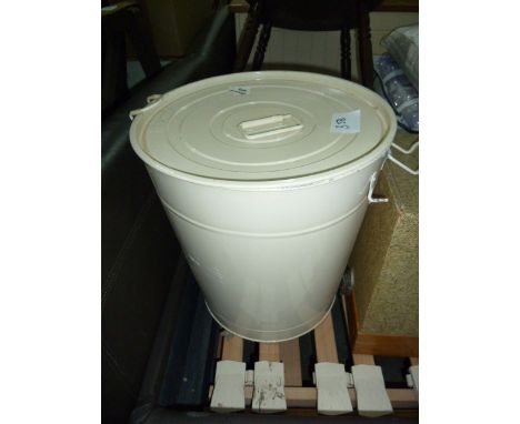 Enamel feed bin, a sewing machine and a large quantity of bedlinen 