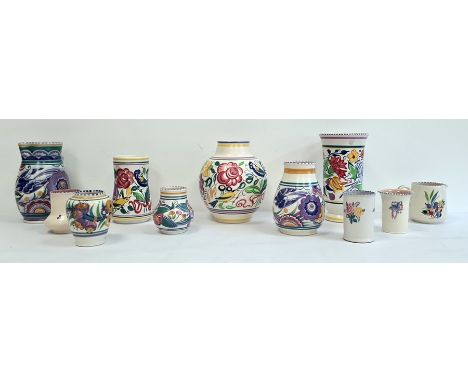 Collection of Poole pottery to include ovoid vase, trumpet-shaped vase, smaller vases and other items 