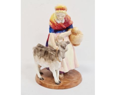 Royal Worcester figure of 'The Old Goat Woman', modelled by Phoebe Stabler, printed puce marks, shape number 2896, printed da