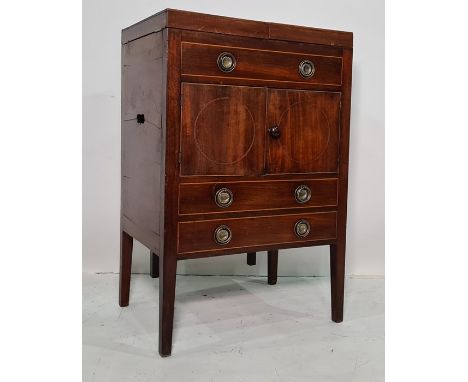 19th century mahogany washstand the side flaps opening to reveal compartmented interior for basin, two cupboard doors