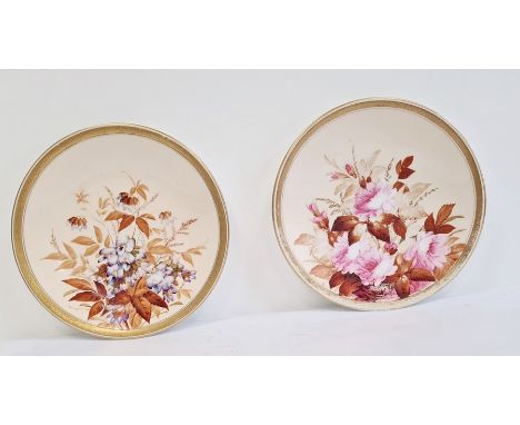 Two Royal Worcester cabinet plates, printed puce marks, date codes for 1881 and 1883, painted with pink roses and purple orch