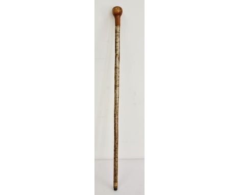 &nbsp;Varnished wood walking stick with a yew knob handle